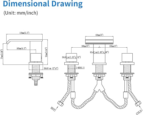 Miniatura 8 de TapLong Waterfall - Juego de grifo de baño de 8 pulgadas, color negro mate, 3 agujeros, 2 manijas cuadradas, montaje en cubierta de lavabo con