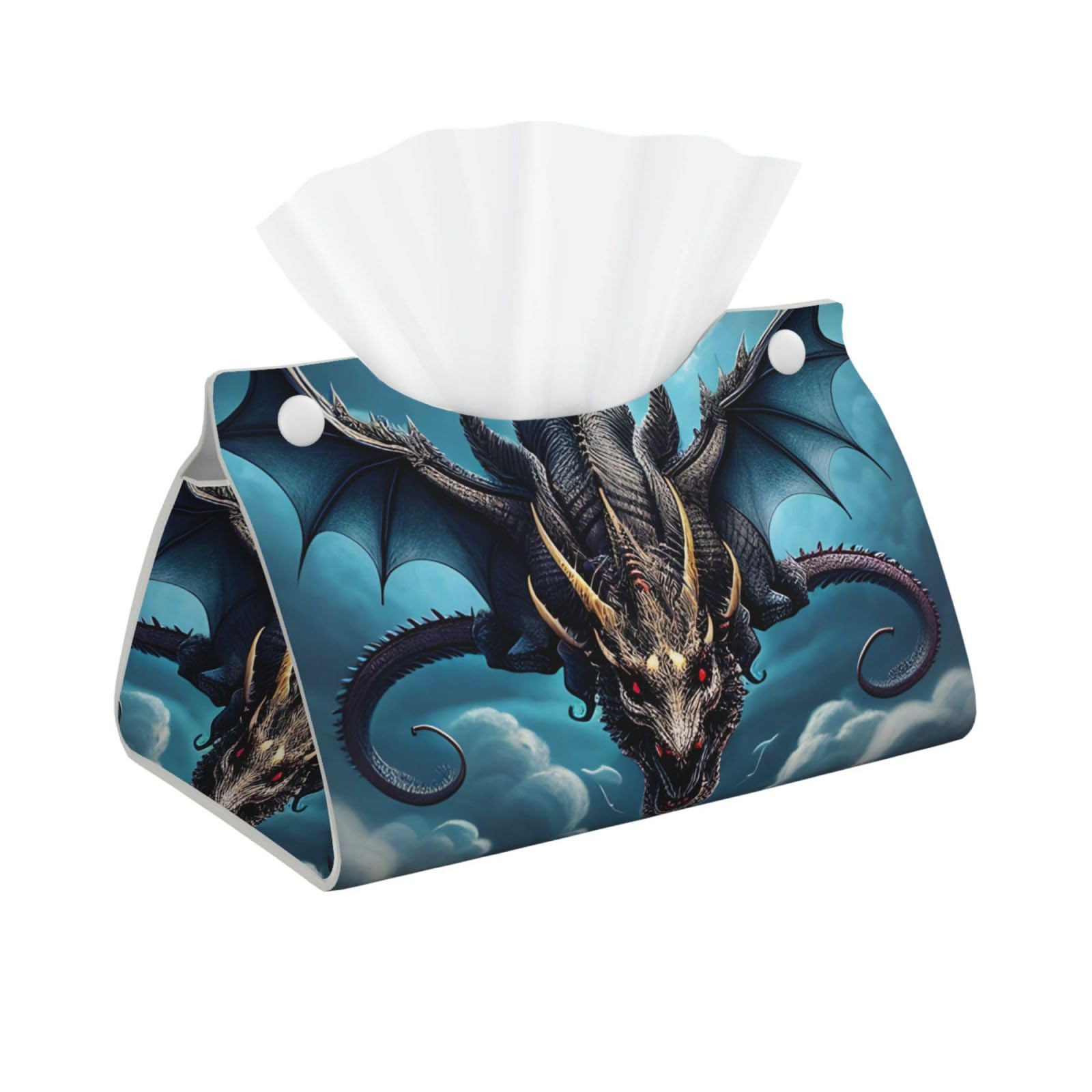 Flying Dragon Long Leather Tissue Box Cover-Waterproof PU Leather Tissue Holder for Bathroom, Decorative Rectangular Tissue Case