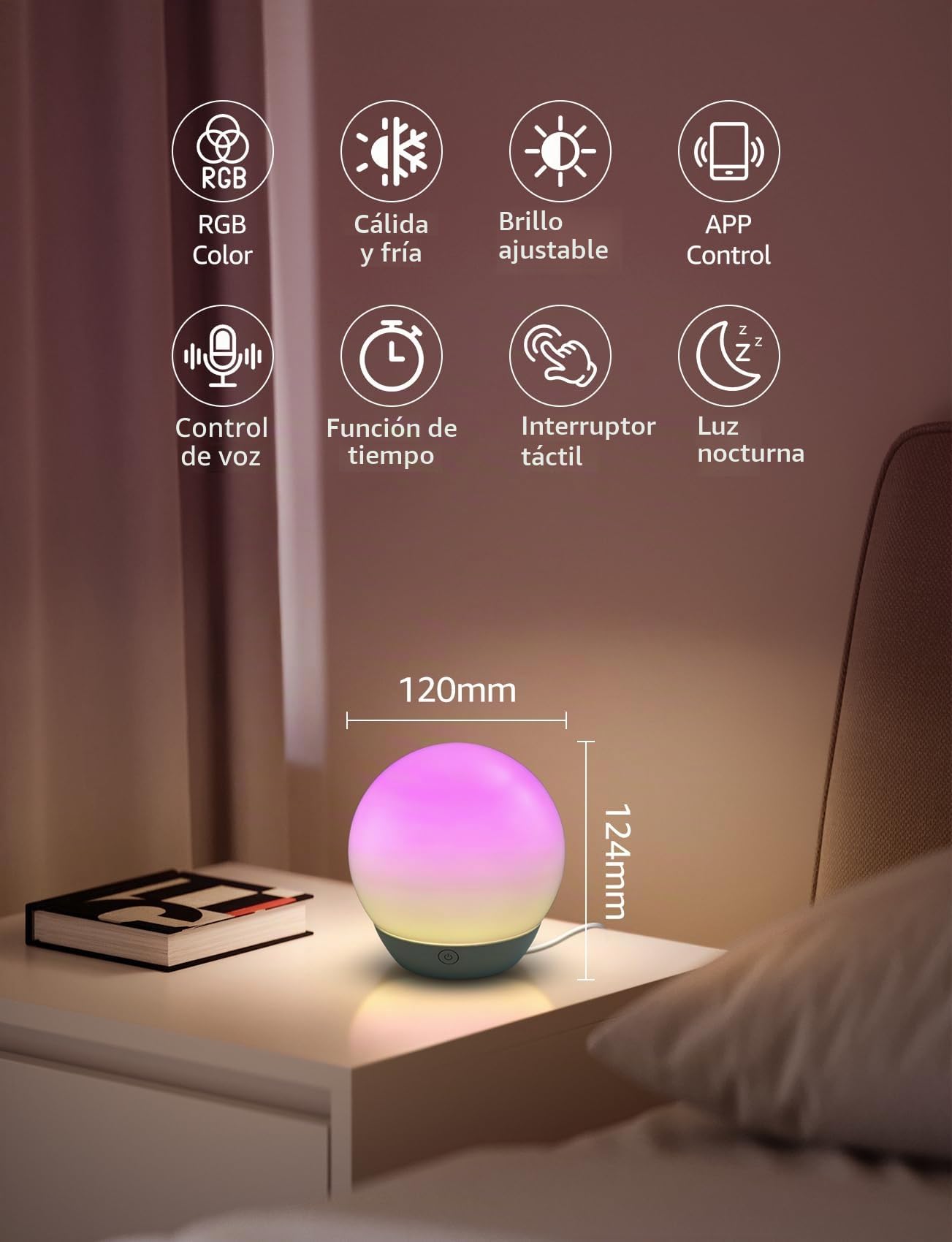 Aigostar Mesh - Lámpara de Mesa Inteligente Bluetooth Mesh, Control de Capas de Color Lampara Inteligente, Luz de Noche LED Táctil Regulable RGB+CCT, Compatibles con Alexa para dormitorio salón, 2Uds
