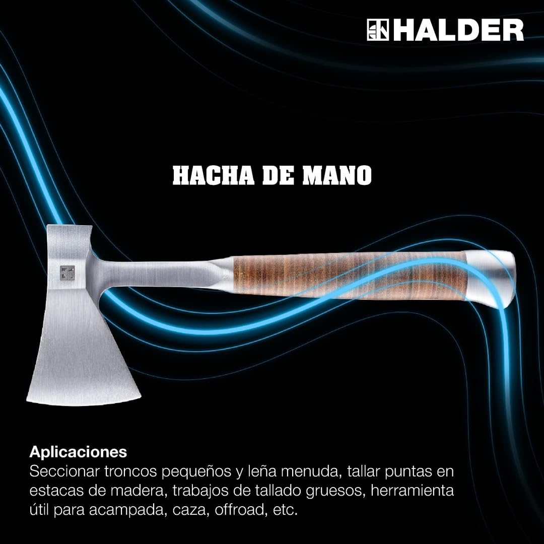 Hacha de Mano con Mango de Piel, Incluye Funda de Piel protección contra Cortes | 3555.375