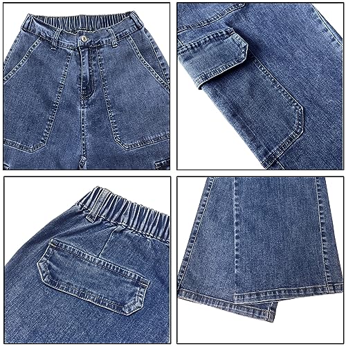 Women's High Waisted Cargo Jeans Stretch Wide Leg Denim Pants Trendy4