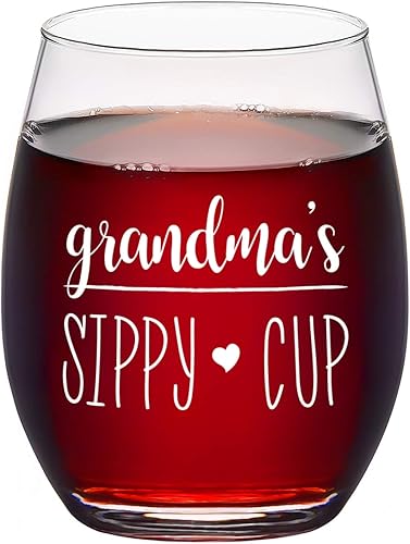 GINGPROUS Grandma's Sippy Cup Copa de vino sin tallo para mujer, abuela, madre, abuela nueva, abuela nueva, abuela, abuela, divertida copa de vino