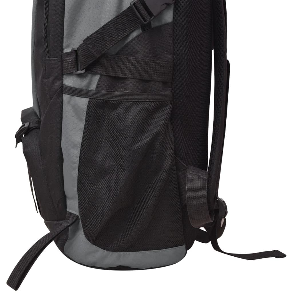 Plecak turystyczny 40 l, czarno-szary, poliester 600D, wodoodporny, ergonomiczny, z zamkiem błyskawicznym, na wędrówki, do aktywności na świeżym powietrzu, w czasie wolnym, do szkoły, pracy, bagażu