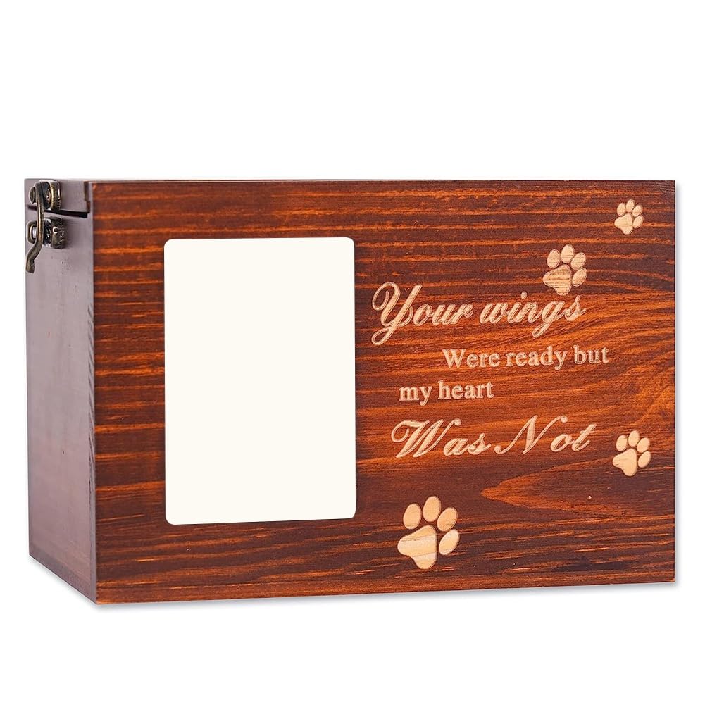Oewnvmd Urnas para Mascotas para Cenizas de Perros y Gatos, Regalo Conmemorativo de PéRdida de Mascotas, Marcos de Fotos, Urnas, Caja Conmemorativa de Madera para Mascotas
