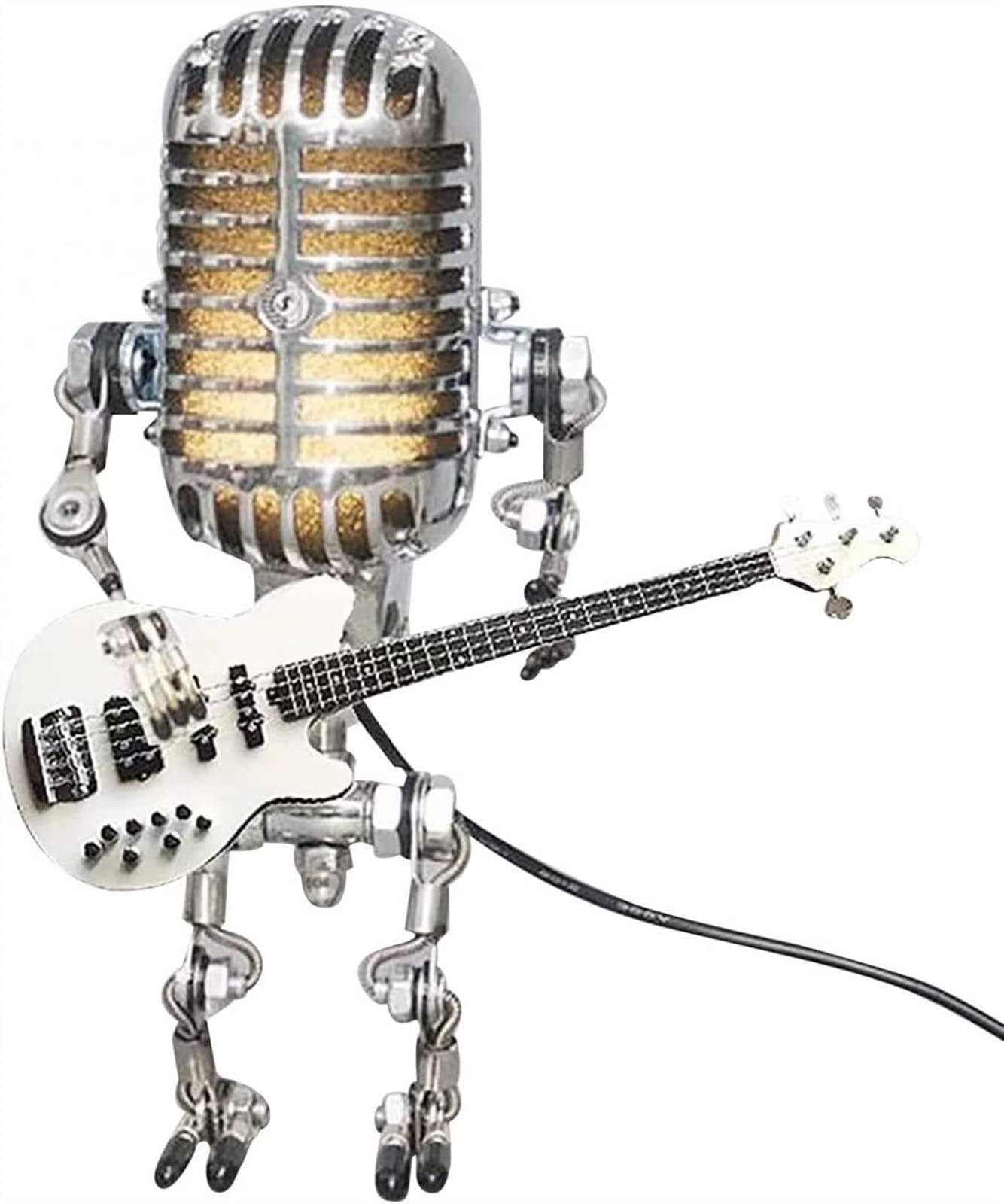 Vintage microfoon-gitaar-robotlamp - bureaulamp wooncultuur, vintage microfoon-robot-tafellamp, metalen kunst-nachtlampje, ornament-bedlamp voor slaapkamer, woonkamer