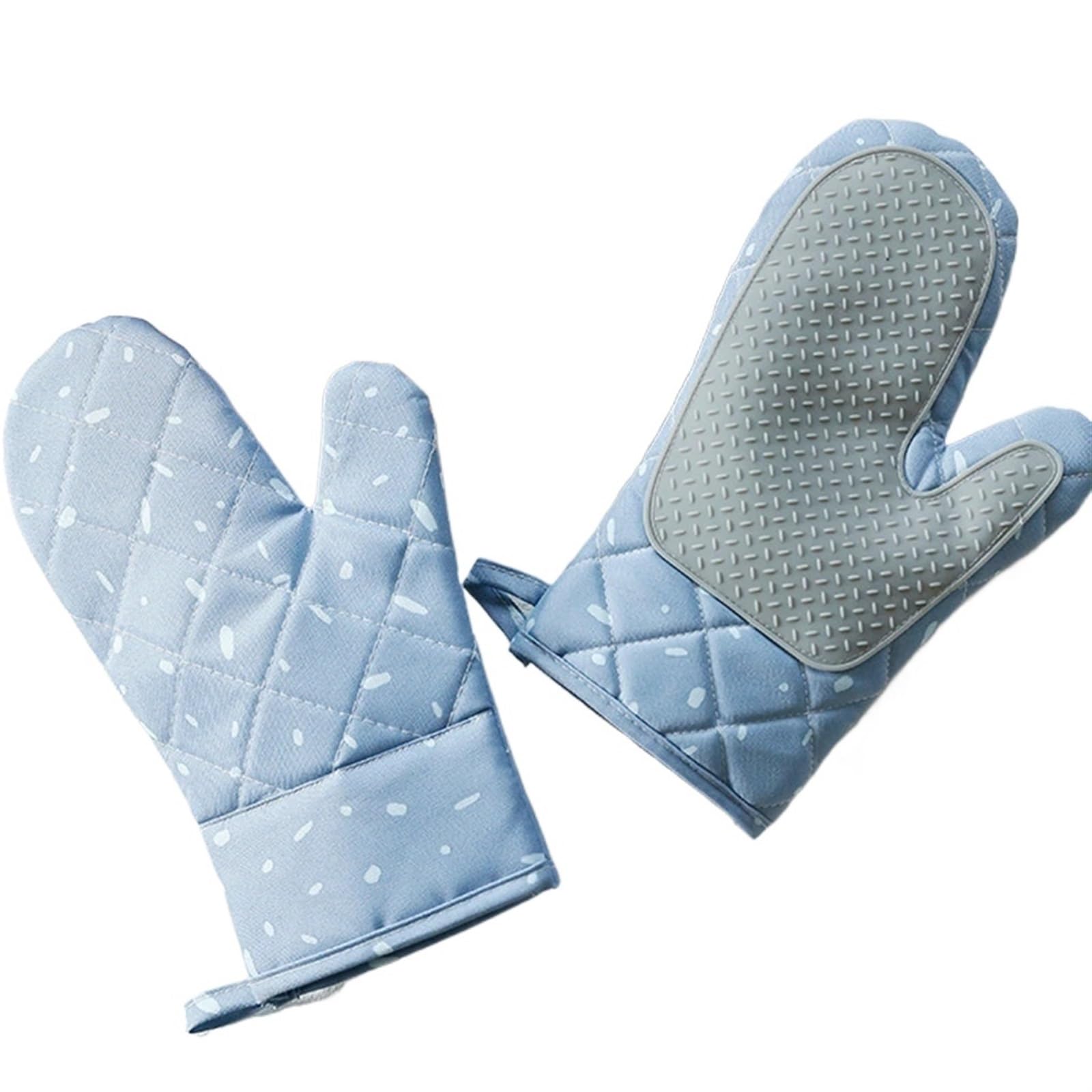 Oven Gloves 1 Pair Microwave Glove BBQ Oven Baking Hot Pot Mitts Cooking Heat Resistant Kitchen Mittens for Your Kitchen(Blue)