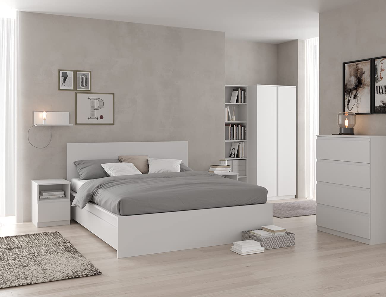 Iconico Home MIK Set 2 cassettoni sottoletto, Legno Composito, Bianco Opaco, 100,5x68x21 cm