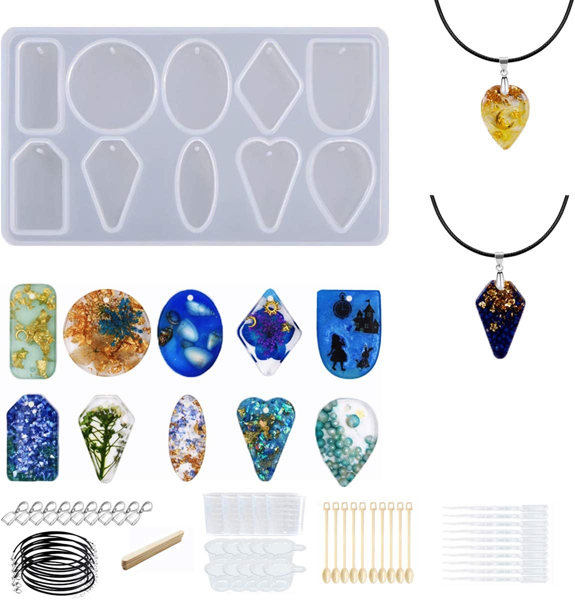 FADANY Resin Molds Silicone Casting Moulds,Geometric Shape & Jewelry Resin Mold with Black Wax & Rope Pendant Buckle,Toolkit for Necklaces/Earrings/Bracelets Making