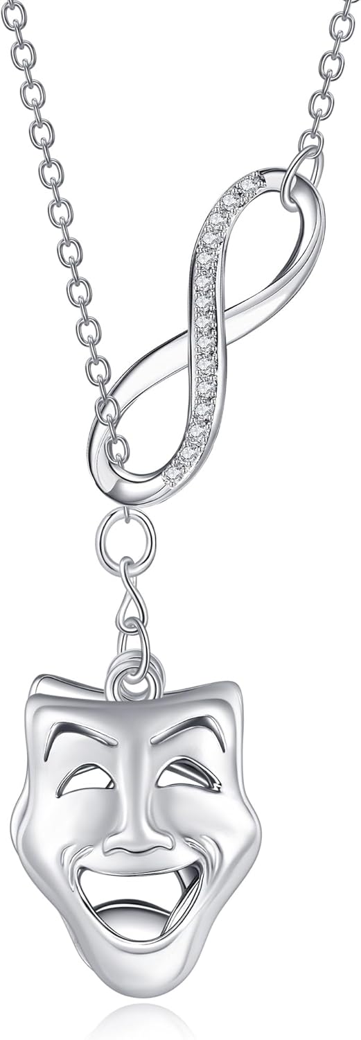 YAFEINI Tragedy Comedy Masks Necklace 925 Sterling Silver Mask Jewelry for Women
