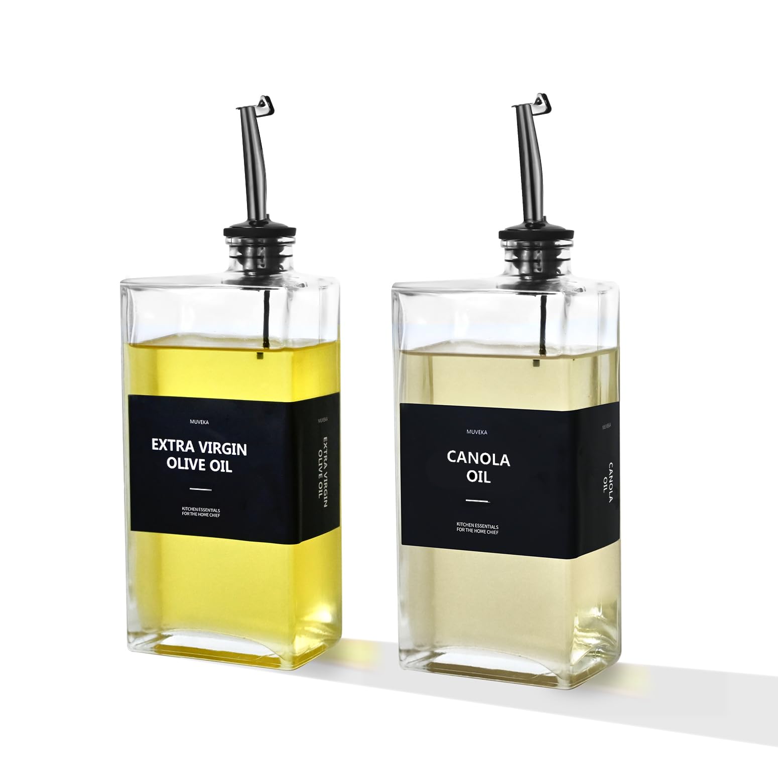 Olive Oil Dispenser Bottle for Kitchen, 16.9 oz/ 500 ml Cooking Oil Dispenser, Oil and Vinegar Dispenser Bottle Set, Glass Oil Container with 4 Pourer spouts, Coffee Syrup Dispenser