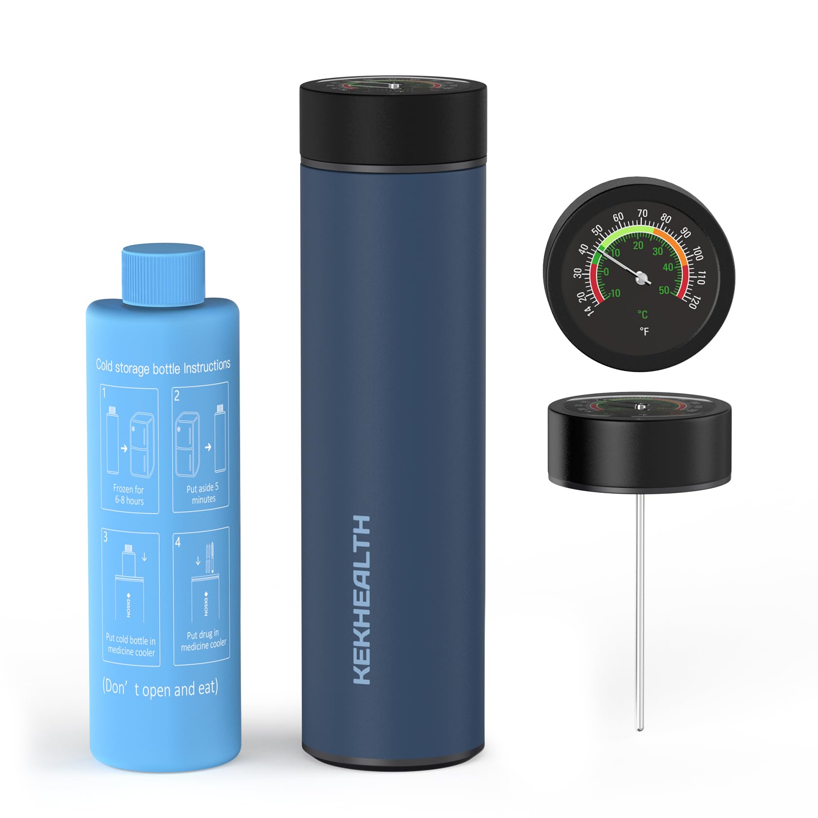 Porta Insulina Termico da Viaggio, Borsa Termica per Insulina, GLP-1 e Medicinali 60h, Cooler in Acciaio Inox per 3 Penne, Termometro Meccanico, Bottiglia Gel & Emergenza