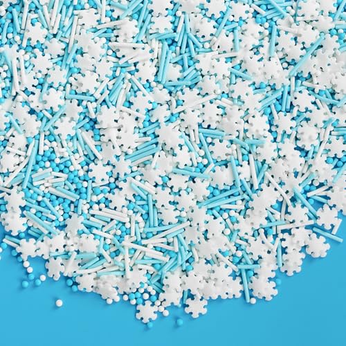 Image of Edible White Snowflake Sprinkles,Blue White Nonpareils Pearls Jimmies Mix Sugar Sprinkle,130g,light Blue Sprinkle Snow Candy for Cake Decorating,Holiday Cake Decorations,Dessert,Cupcakes,Donuts,Cookies,Ice cream Toppers,Birthday Party,Winter Frozen Baking Decorating