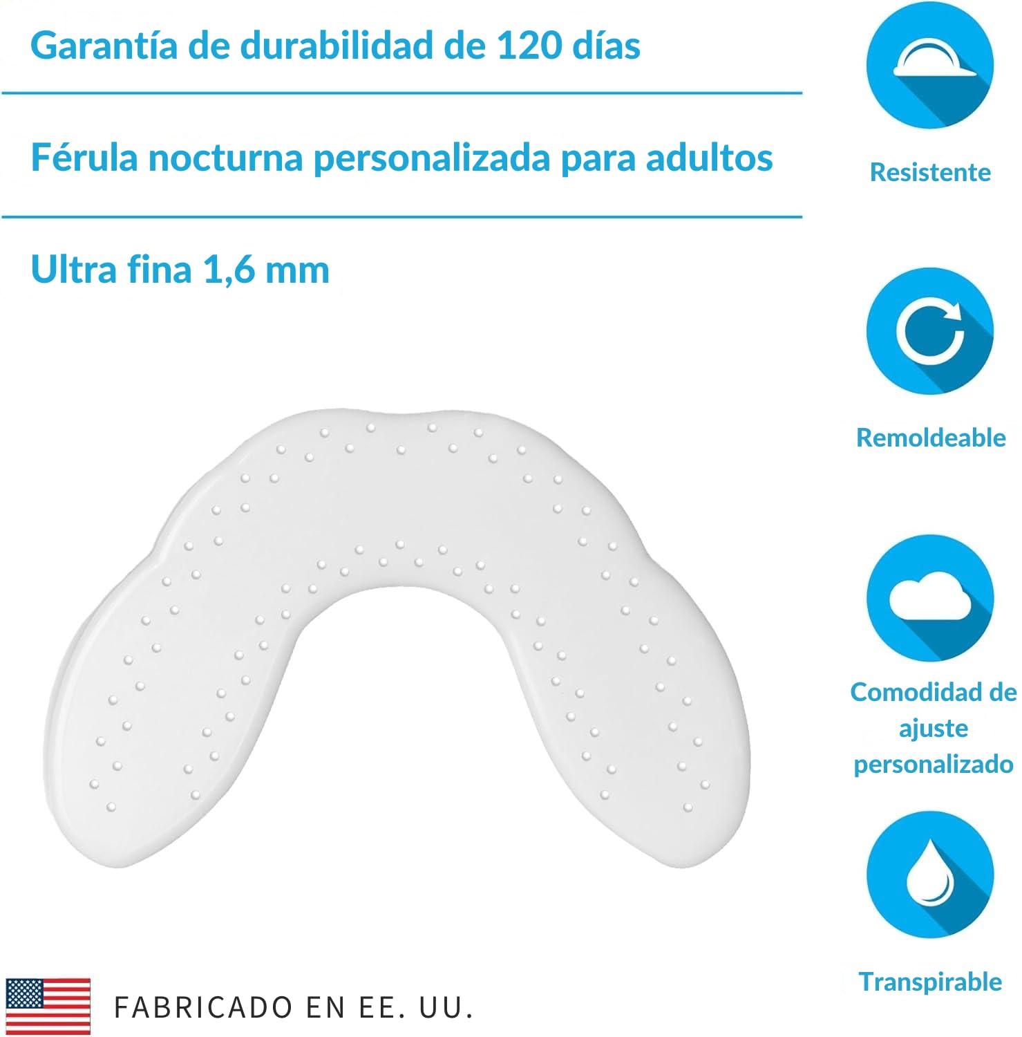 Protector Nocturno SOVA Aero - Férula nocturna para el Rechinamiento de Dientes/Bruxismo - Protector Bucal Personalizado - 1.6mm - Adaptable y Remoldeable hasta 20 Veces - Para Adultos - Con Estuche