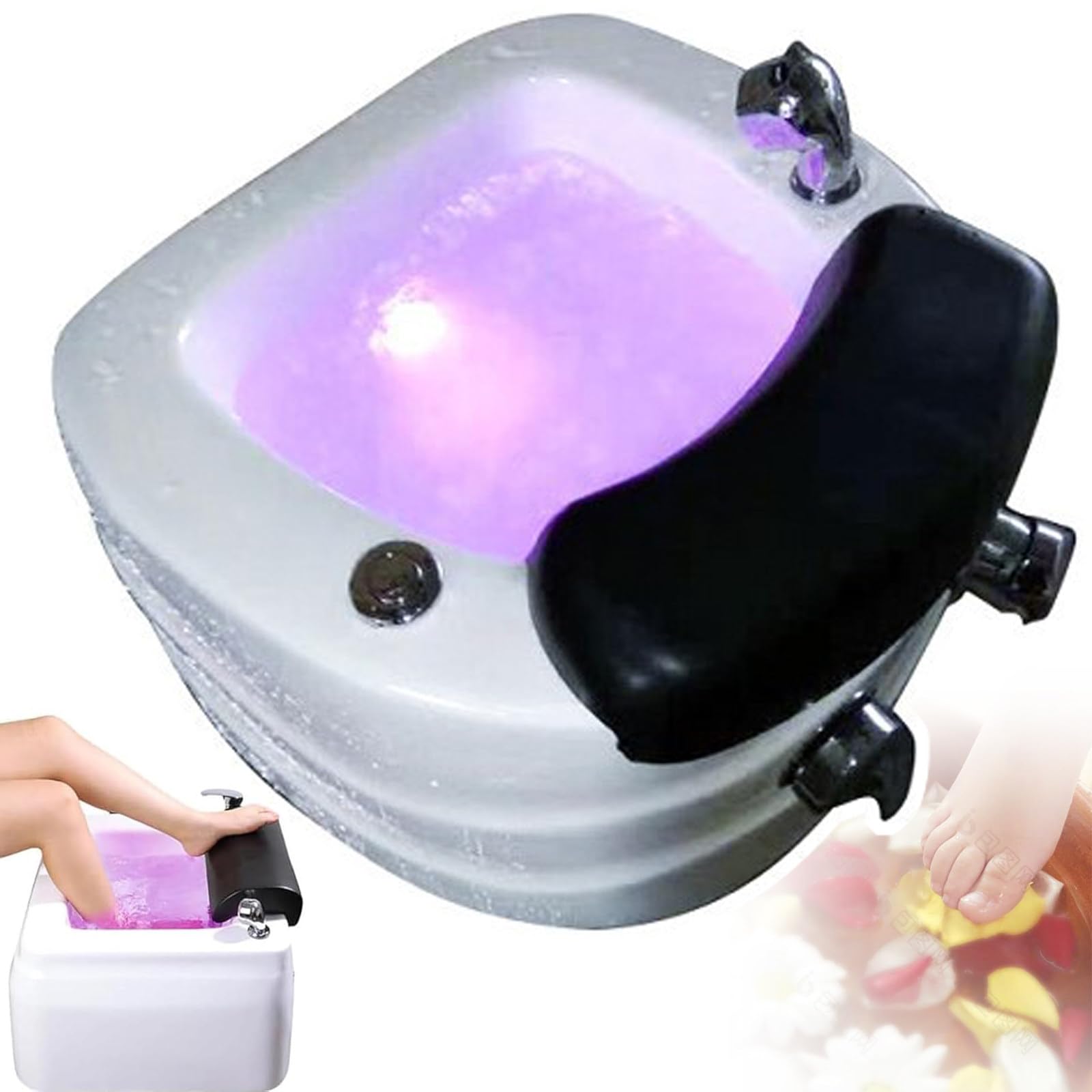 Pediluvio in acrilico con massaggi, luci LED colorate, scarico automatico per rilassamento e cura dei piedi