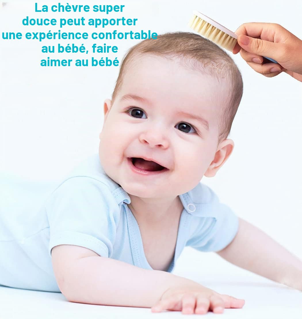 Ensemble brosse à cheveux et peigne pour bébé, brosse à cheveux avec poils naturels doux, cadeau de fête prénatale (bleu)