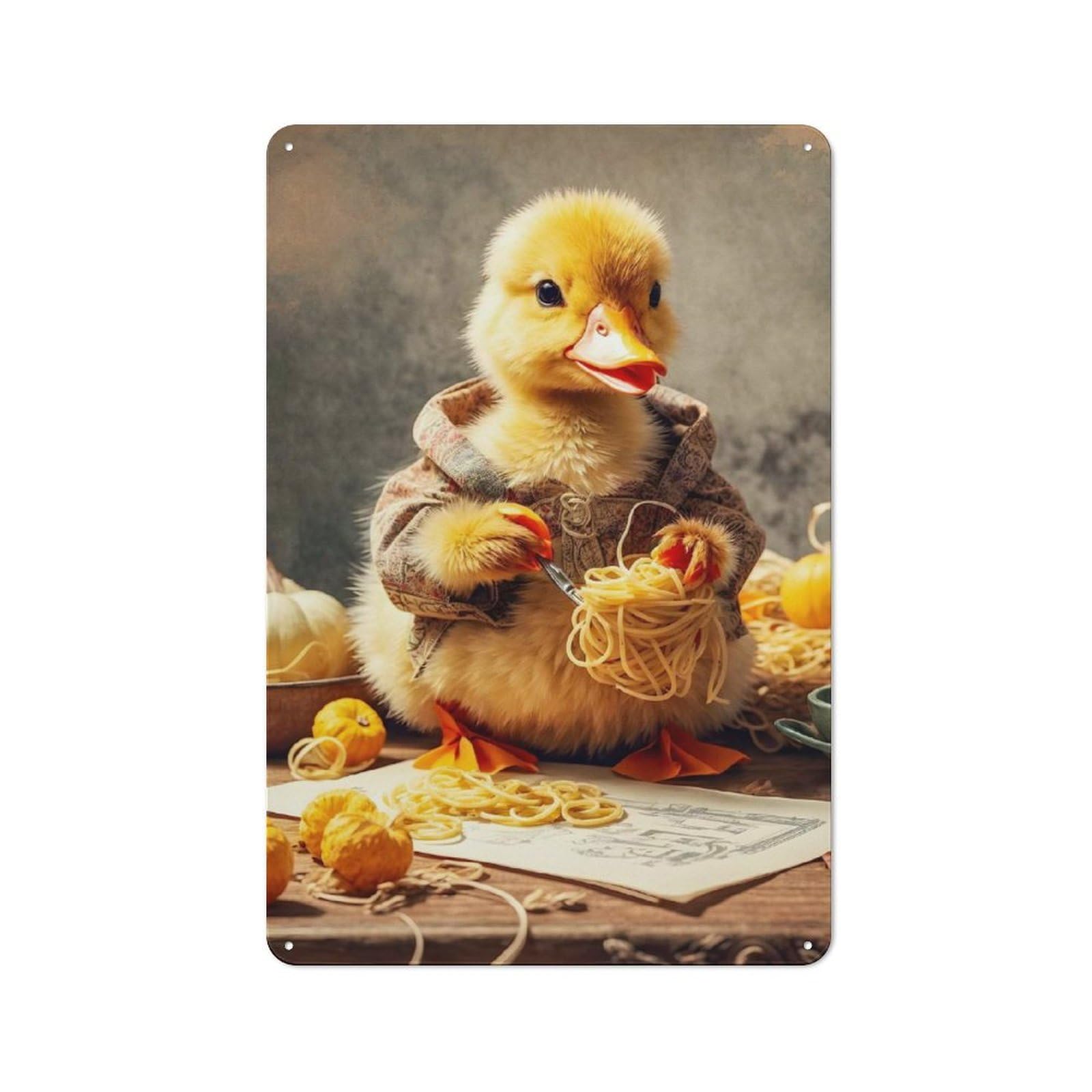 Junmoney Duckling Playing Noodles Rustic Metal Sign 30X20cm For Kitchen Or Home Bar, Gift For Kitchen Decor Lovers During The Christmas Season