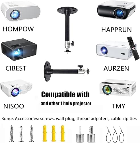 Miniatura 4 de 2-Be-Best Soporte de techo para mini proyector, ajustable de 360, longitud de montaje en pared, 7 pulgadas7.1 in, compatible con proyectores TMY