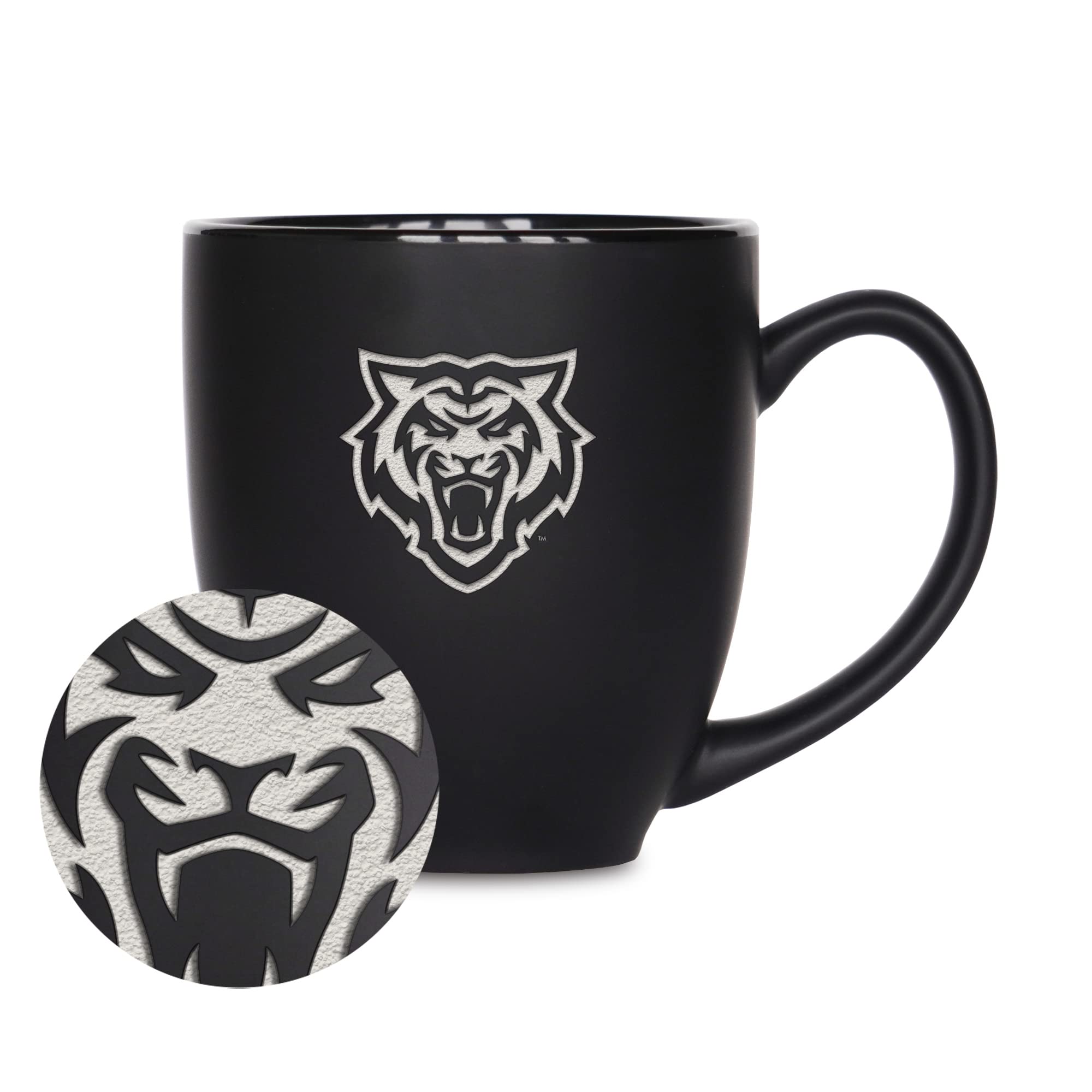 Rico Industries NCAA Idaho State Bengals Main - Taza de bistró negro mate de 16 onzas, para bebidas calientes o frías, logotipo del equipo grabado para una sensación única