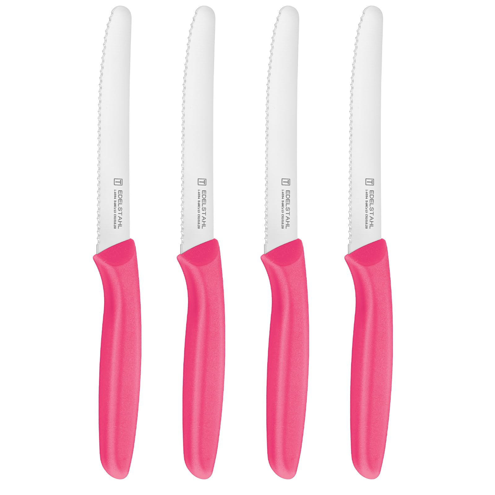 targzier 4 Dinner Knife,11cm Serrated Stainless Steel,Ergonomic Handle,Pink