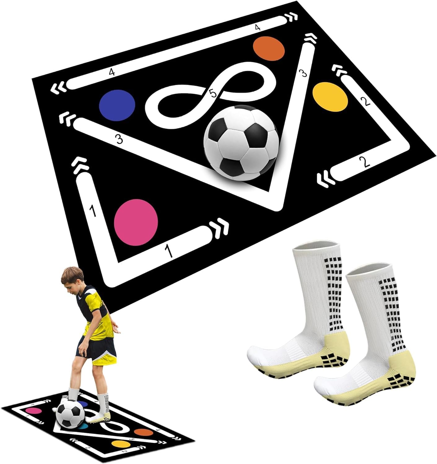 Phoejix Boys Soccer Training Mat 90X60cm Football Footstep Training Mat Silent Shock Absorption Training Mat Anti-Skid Soccer Footwork Training Mat Soccer Training Equipment For Kids
