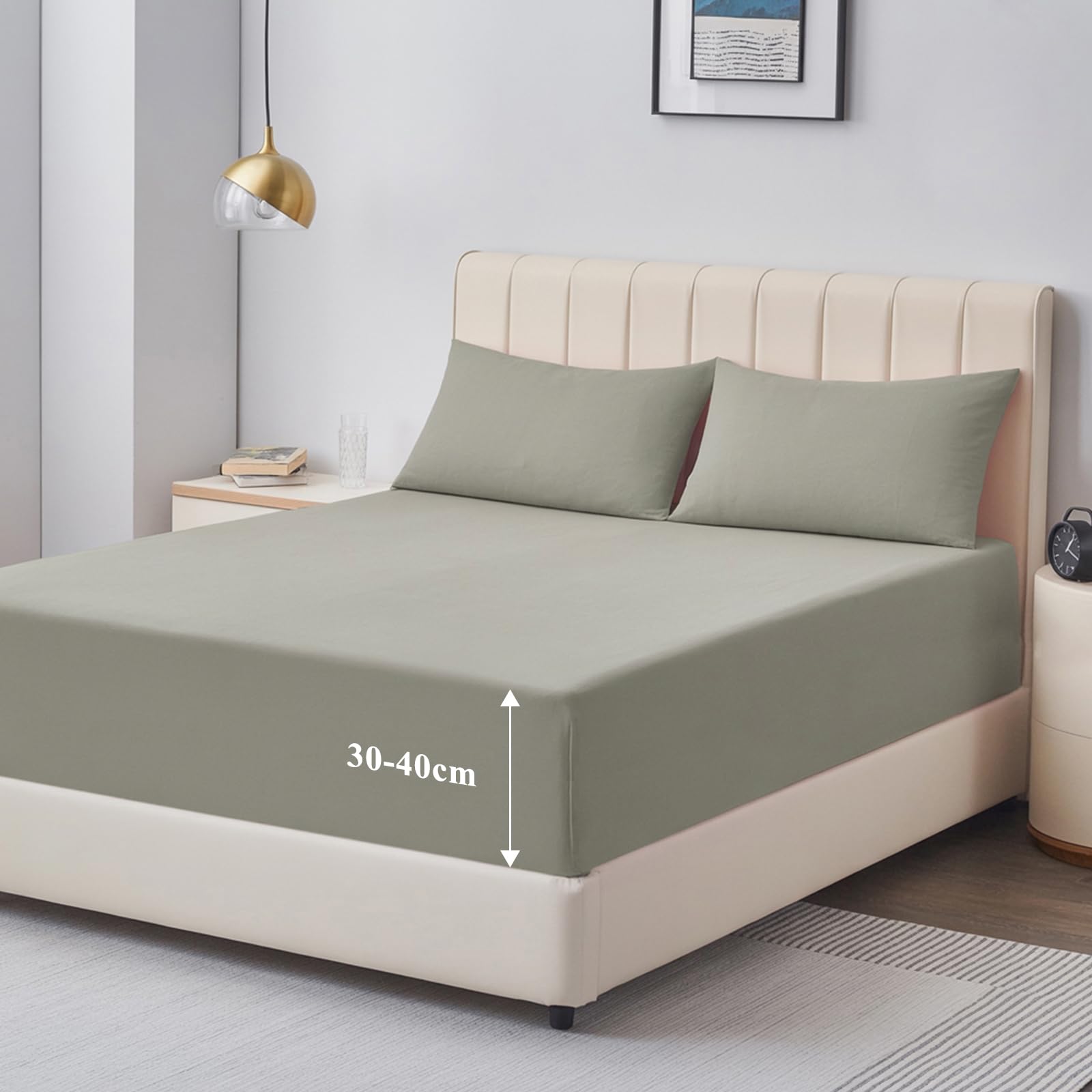 Aisbo King Size Fitted Sheet Taupe - Extra Deep Pocket Bed Sheet 16 inch 40 cm - Microfiber Bottom Sheet, 150x200cm — image 1