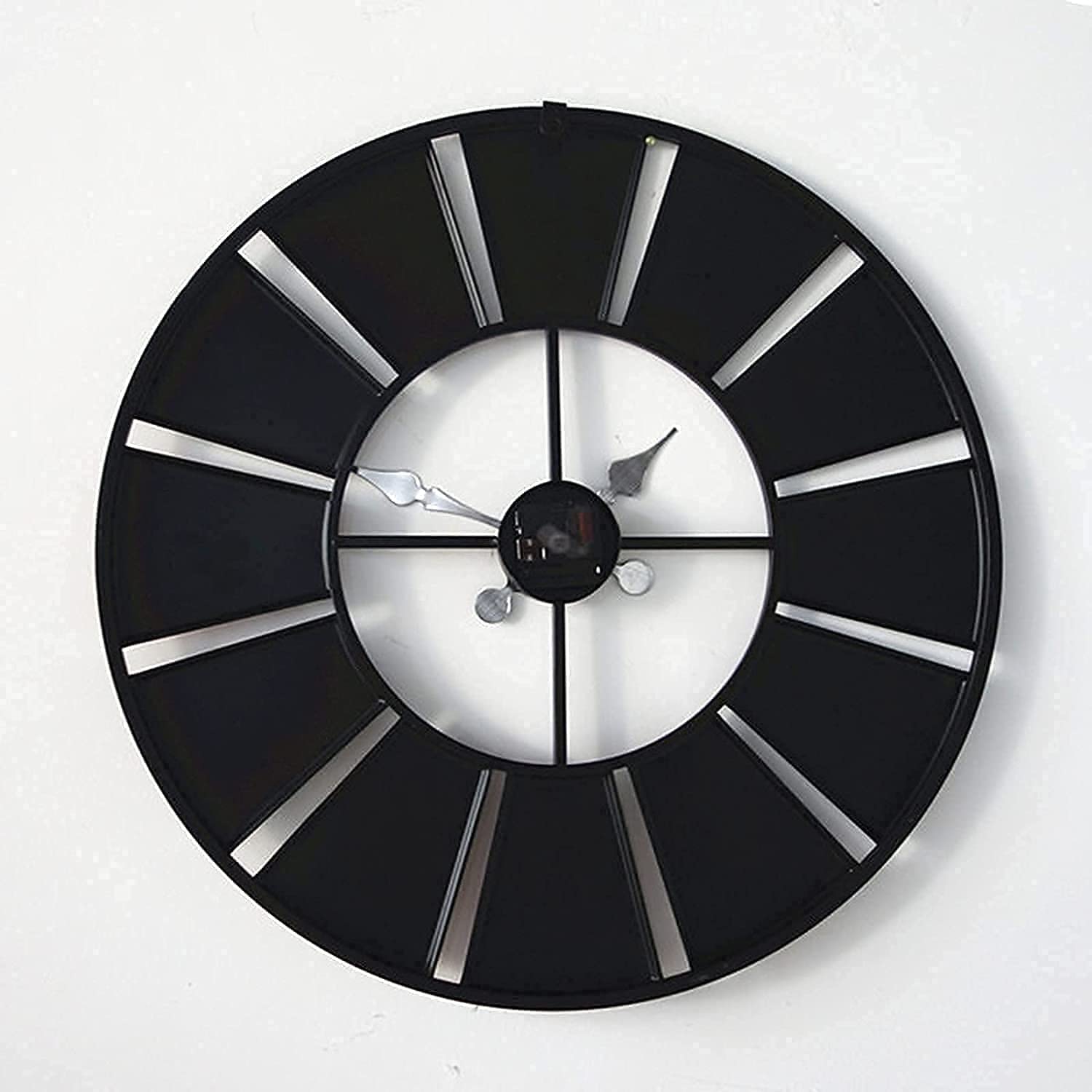 XJBTBA Horloge Murale de extérieure, 60 cm Autocollant Rond Horloge de Visage Ouvert en métal étanche Horloge extérieure décoration intérieure extérieure Horloge Murale à Quartz muette Horloge