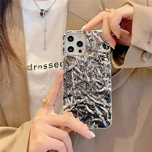 Yebowe Compatible With Iphone 13 Pro Max Case, Cute 3D Tin Foil Pleated Luxury Phone Cover For Women Girls Cool Bling Designer Soft Slim Case For Iphone 13 Pro Max, Silver #TOP3