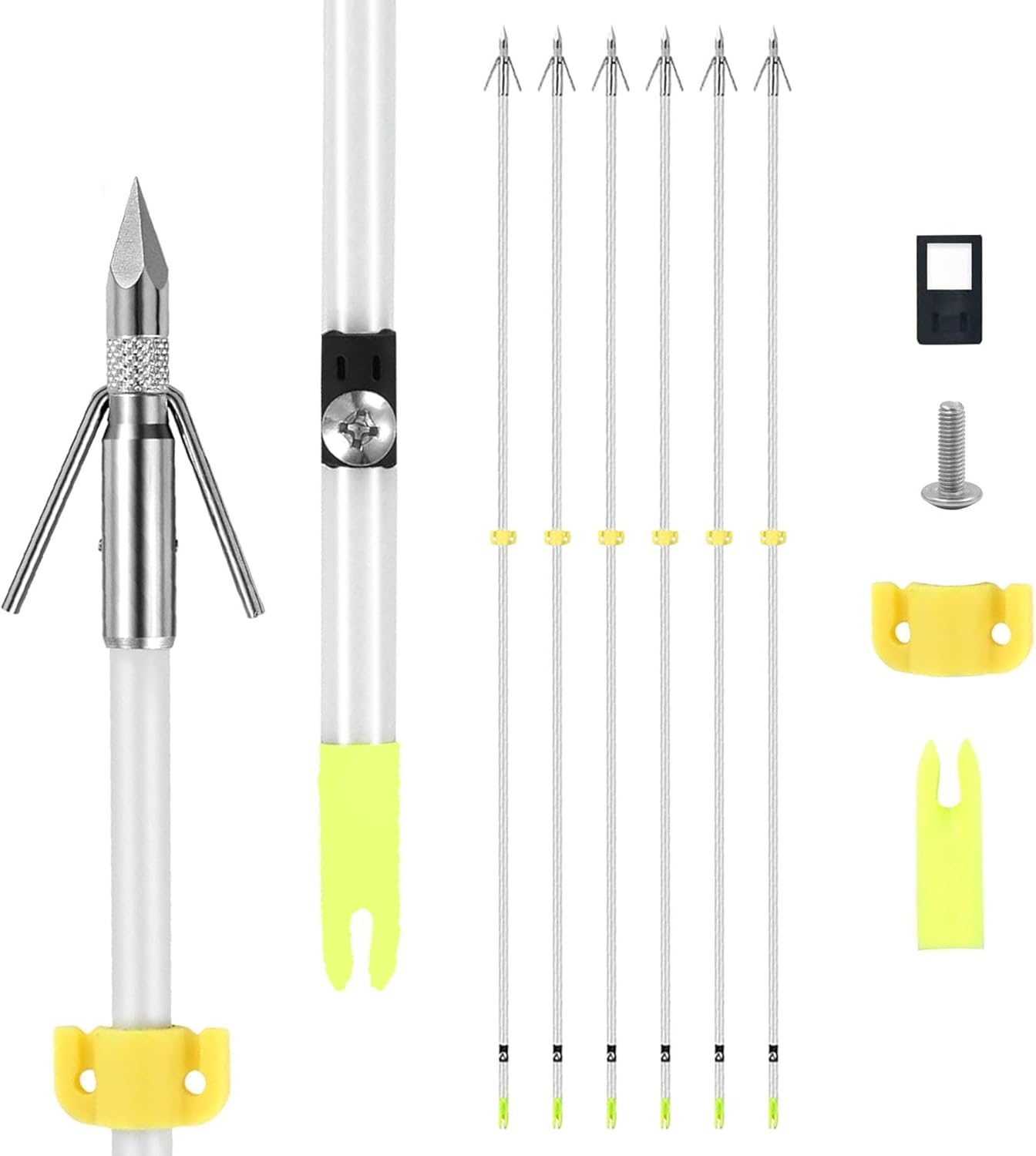 6 Pack Bowfishing Arrows 32 inch with Broadheads & Safty Slides Luminous Bow Fishing Arrows for Compound Bow Recurve Bow Fishing Hunting