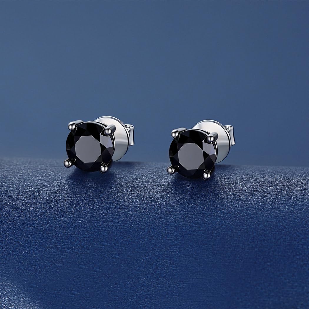 MomentWish Schwarze Moissanite Ohrstecker, 1-2 Karat Ohrringe Schwarz Herren Damen 925 Sterling Silber Simulierter Diamant Ohrring Solitär Ohrschmuck Geschenk für ihn 5/5.5/6.5mm