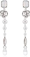 Donabus Vintage Pearl Drop Earrings - Antique Silver Crystal Resin Faux Pearl Dangle, Hypoallergenic Gift for Women