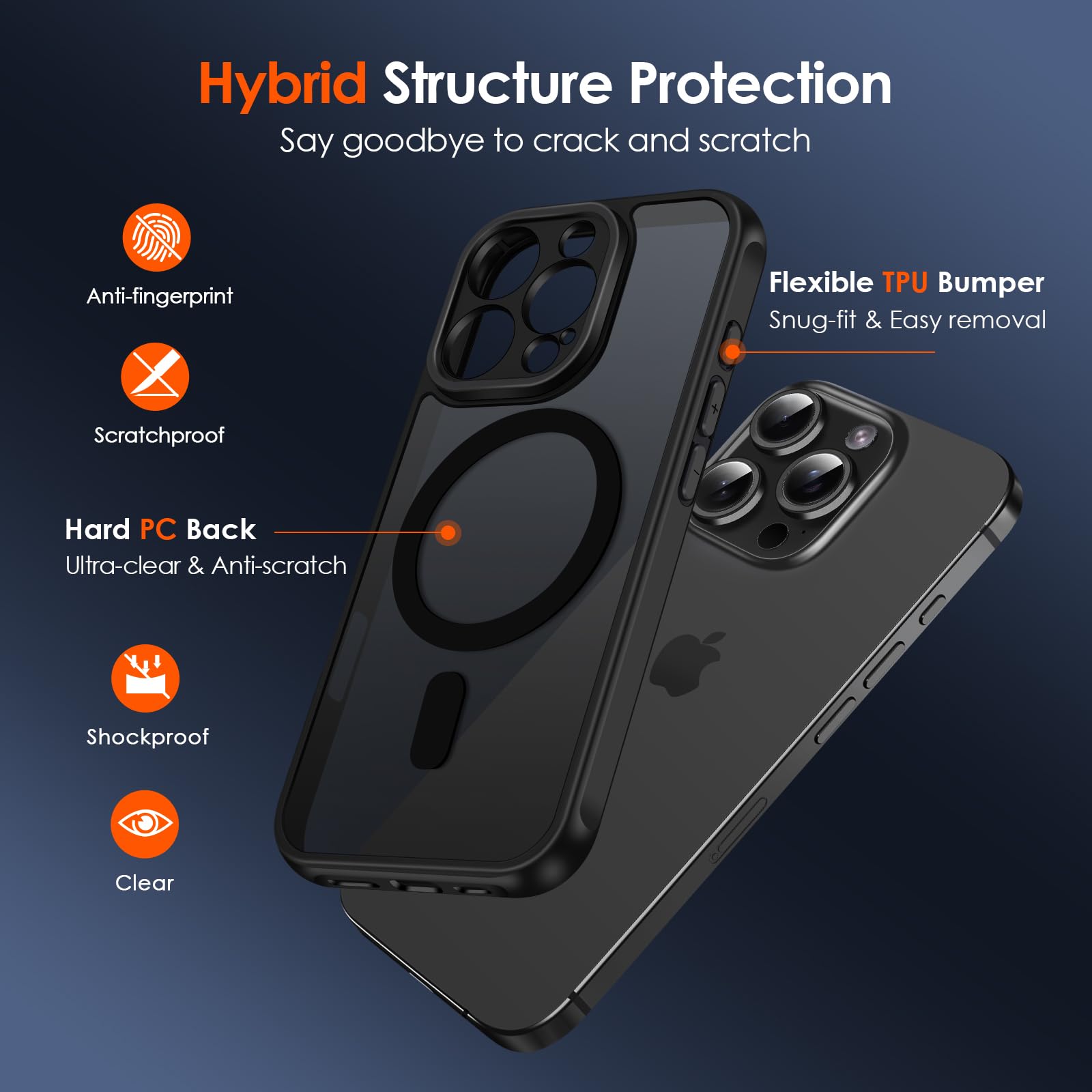 iVoler Cover Magnetica per iPhone 16 Pro Max, [Compatibile con MagSafe] [Protezione Antiurto di Grado Militare] Custodia Traslucida Opaca Posteriore Sottile Silicone Protettiva Case - Nero