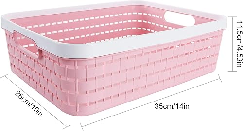 Miniatura 2 de CertBuy Paquete de 3 cestas de almacenamiento de plástico de 14 x 10 x 4.5 pulgadas, contenedores de almacenamiento grandes de tejido con asa para