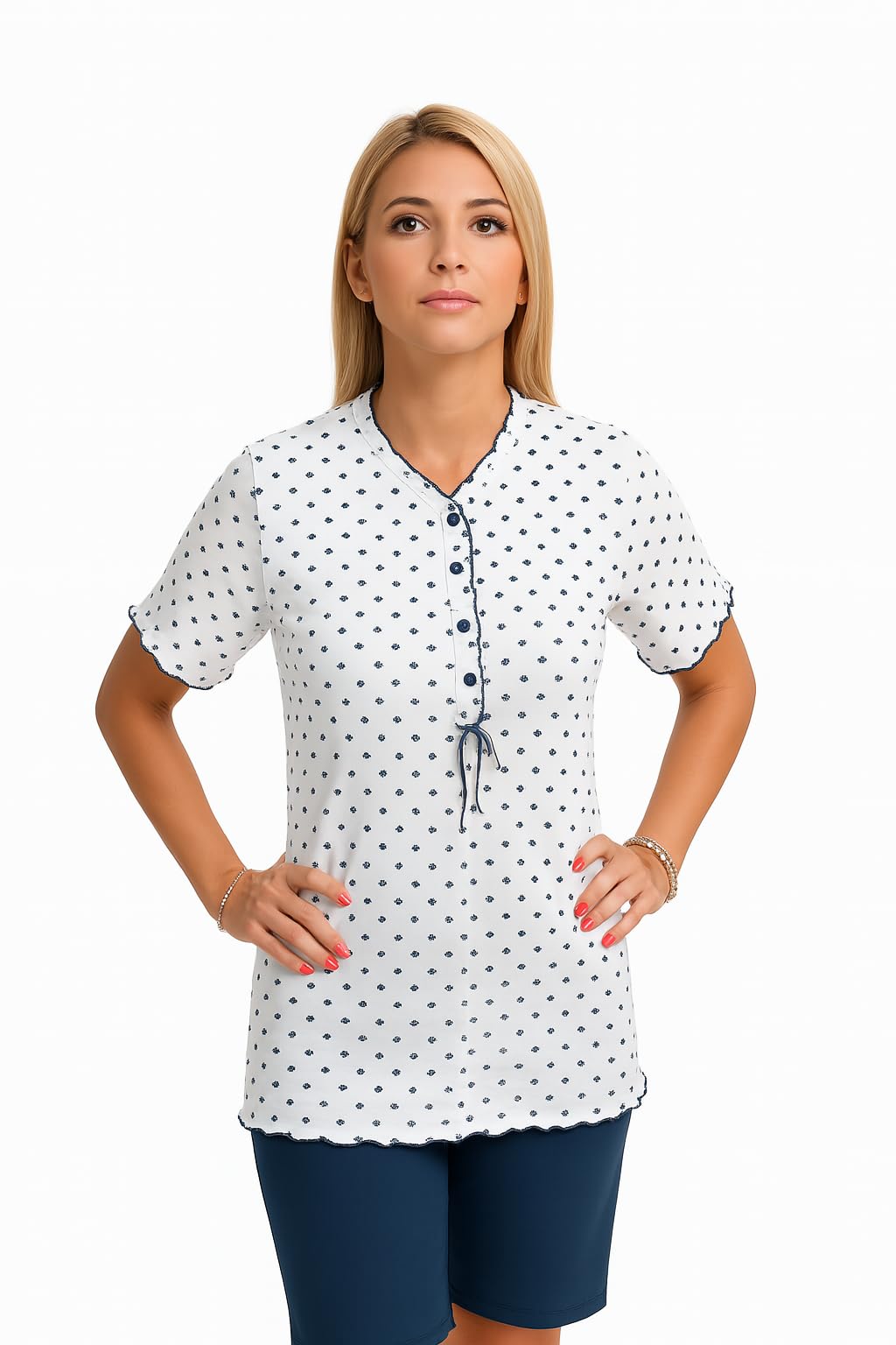 Leedya Pigiama Donna Primaverile Estivo in Cotone 100% – Manica Corta e Pantalone Corto Stile Basket, Fresco e Traspirante, Comfort Fit, Made in Italy