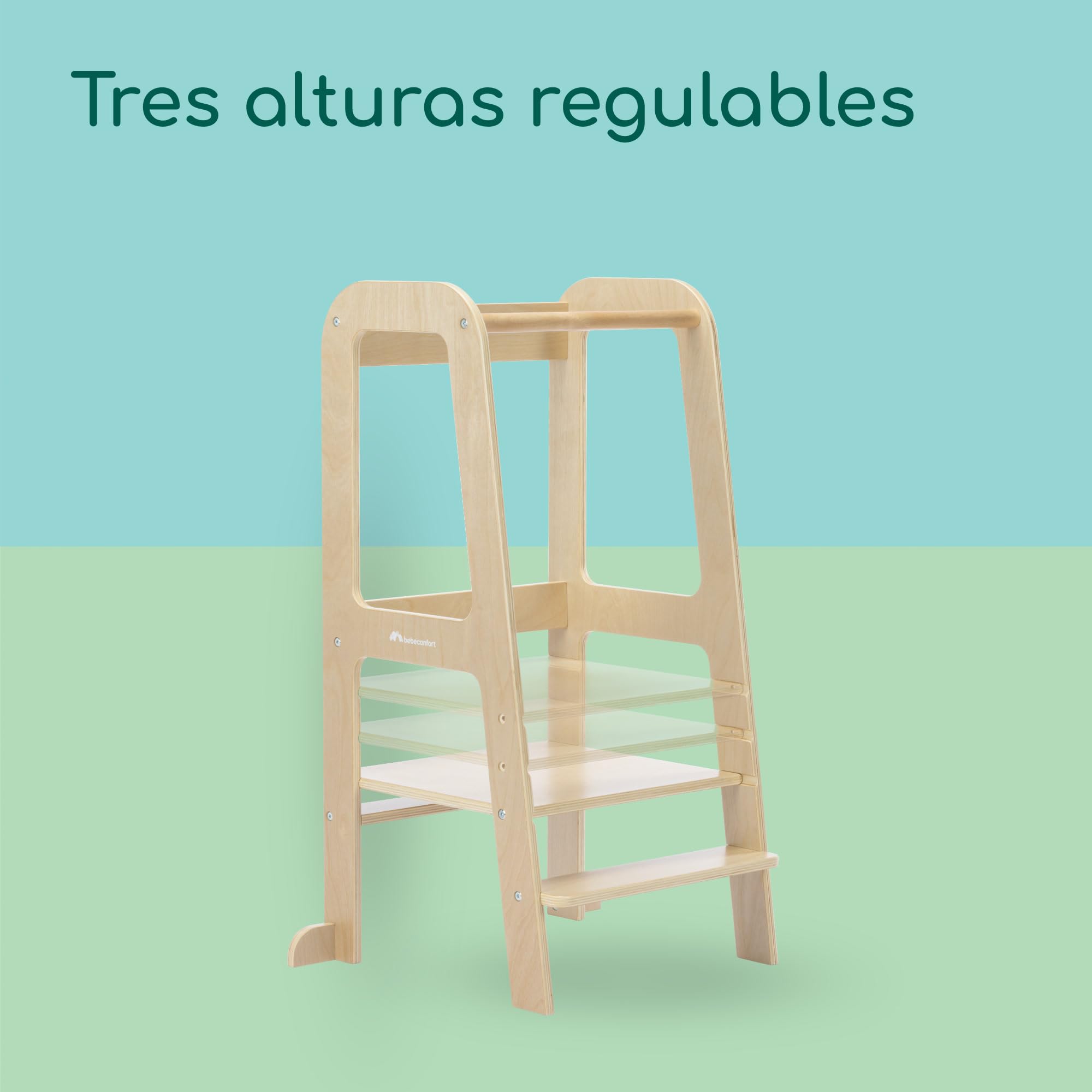 Bebeconfort Hoya, Torre Aprendizaje Montessori, 1,5-6 Años (10-30 kg), 3 Alturas Ajustables, Seguridad Certificada, Taburete Infantil Ligero de 6,2 kg, Diseño Duradero, Natural Wood