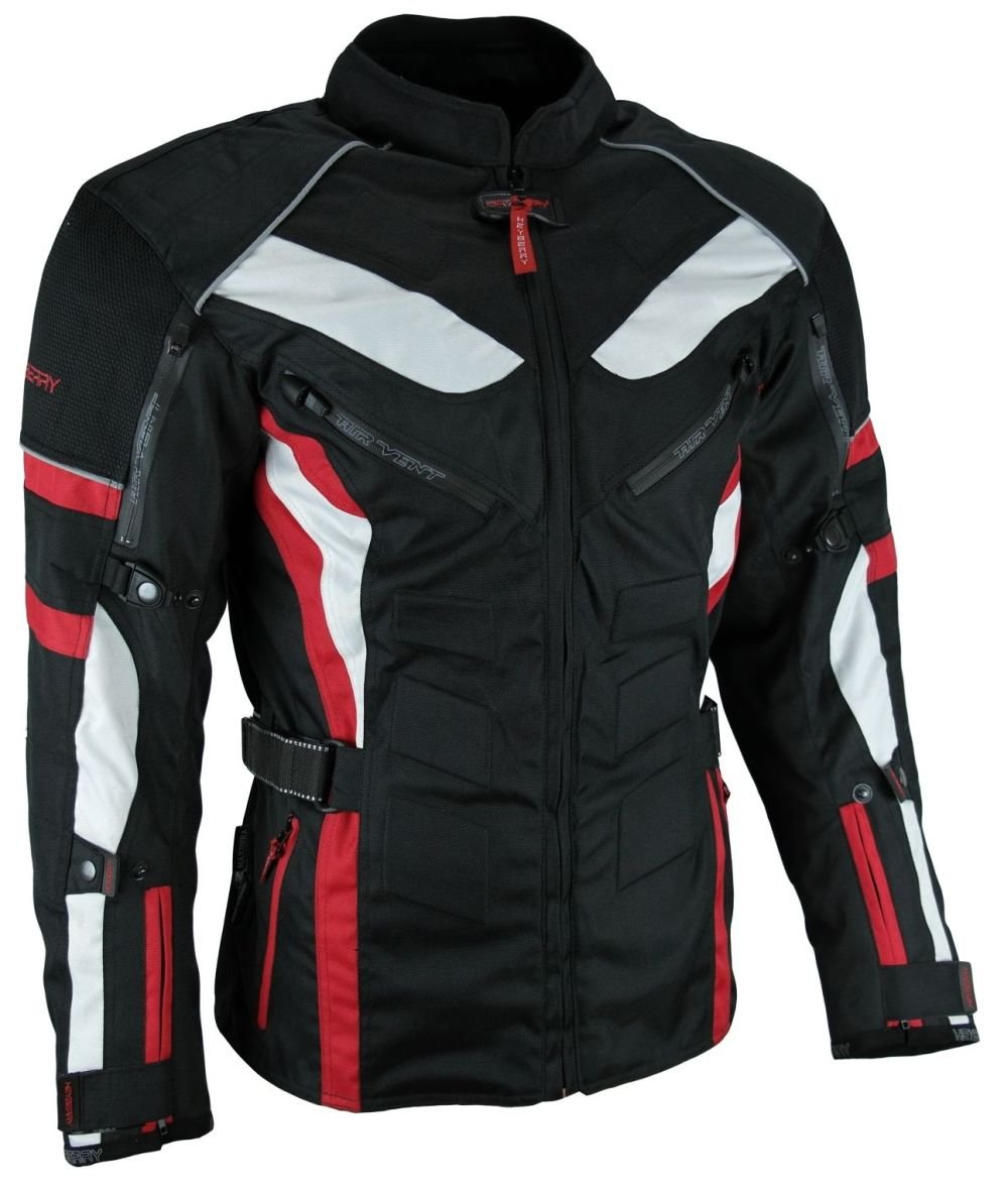 HEYBERRY Touren Motorrad Jacke Motorradjacke Textil schwarz rot