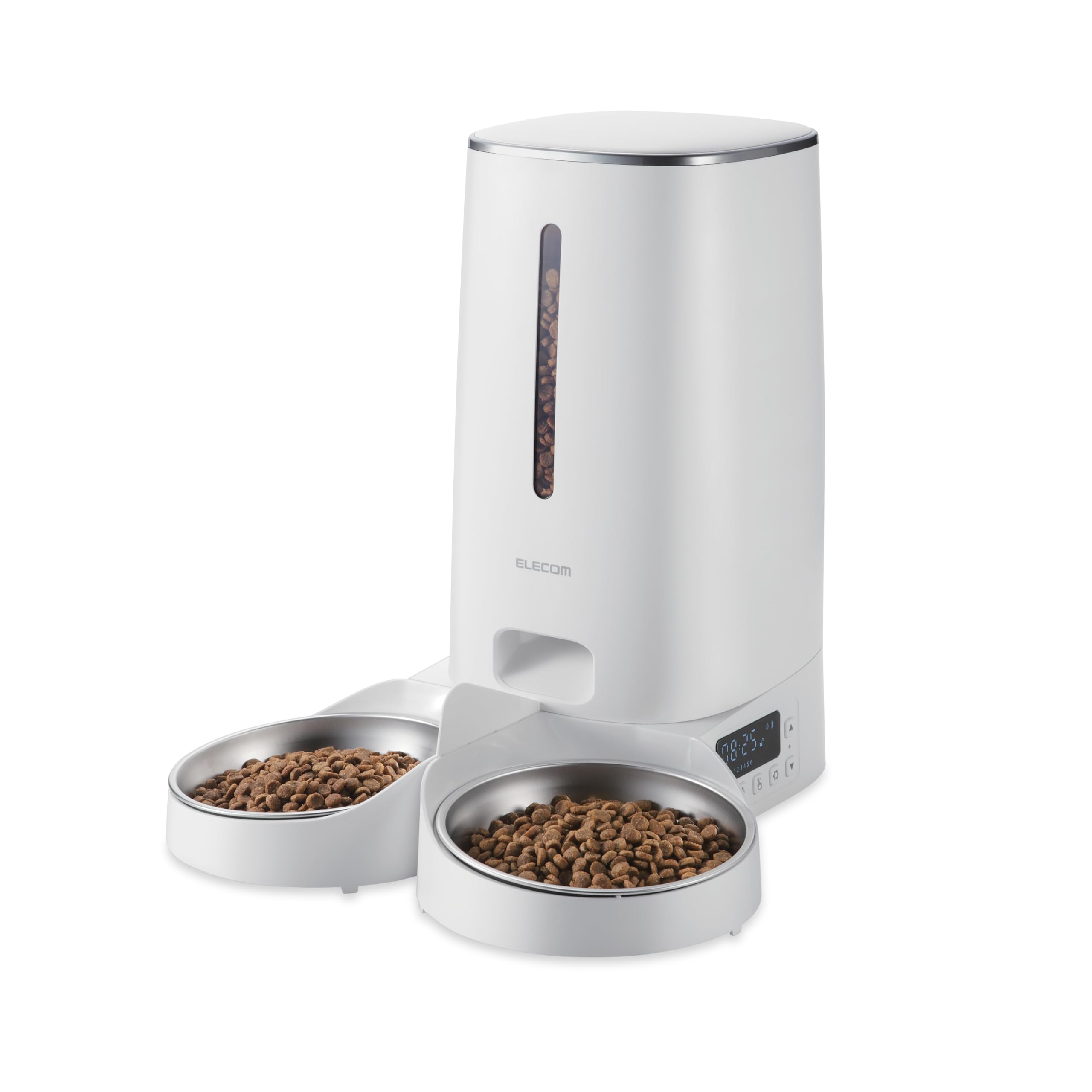 ELECOM Automatic Pet Feeder for Cats and Dogs, 4L Capacity, Programmable Timer, Portion Control, Voice Recording, Auto Cat Feeder w/Freshness Preserve, Up to 6 Meals Per Day (Two Tray)