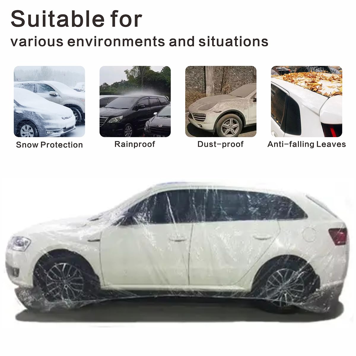 Clear Plastic Car Cover 4 Pack Universal 12 5 x 21 7ft Disposable Full Car Cover with Elastic — view 3