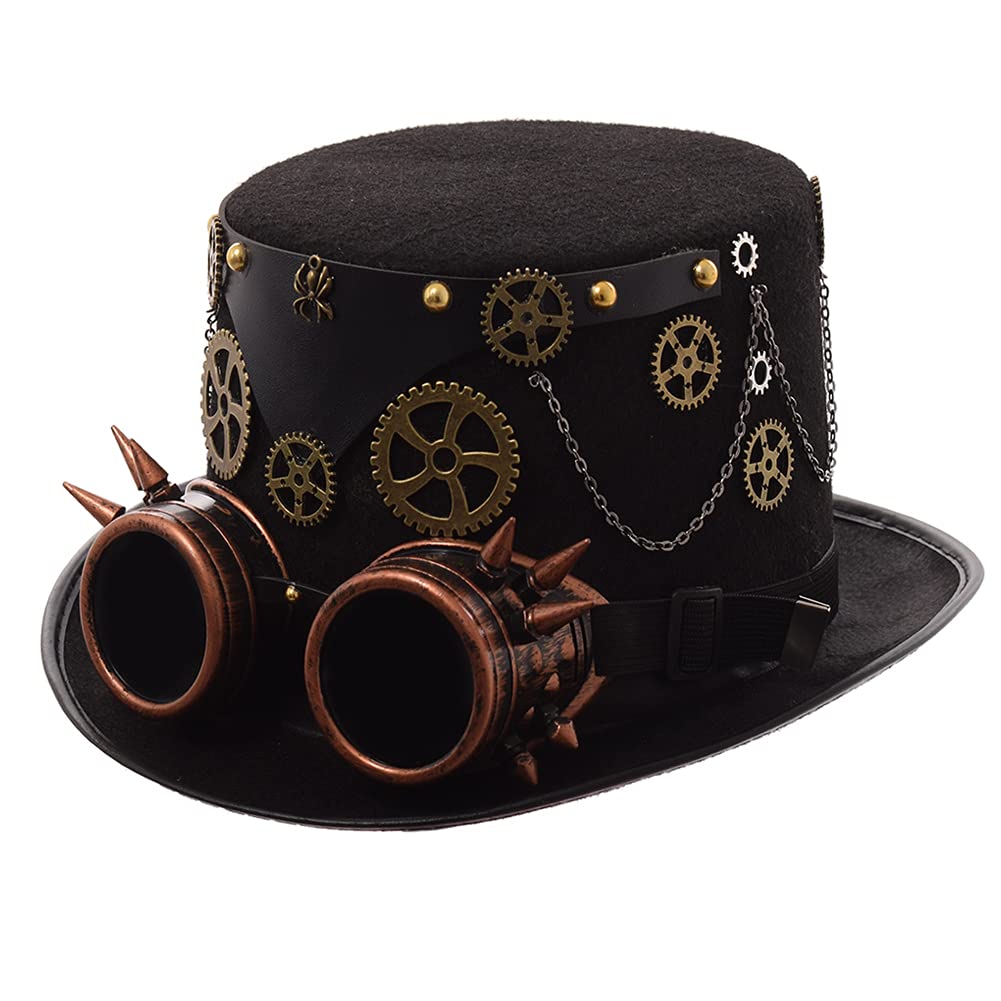 GRACEARTUnisex Steampunk Top Hats with Goggles for Women Men