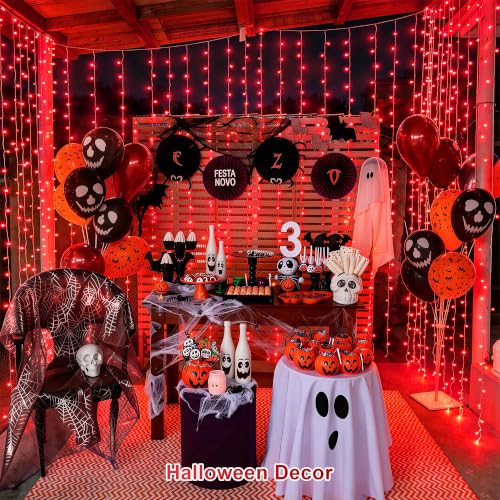 Image of JMEXSUSS 300LED Red Curtain Lights for Halloween Christmas Decor, 9.8x9.8ft | Plug in, with Remote, Twinkle Hanging String Lights for Bedroom Window Valentine's Day Wedding Proposal Party Holiday Decor