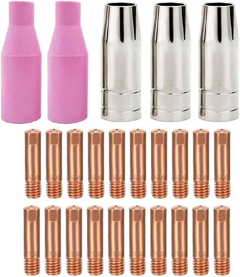 25PCS MIG Welding Torch Tips 0.8mm and .0mm Kit with Gas Nozzles for MB15, AK15, 14AK, for HITBOX MIG200/MIG250/MT2000/HBM1200 - Compatible Welding Accessories