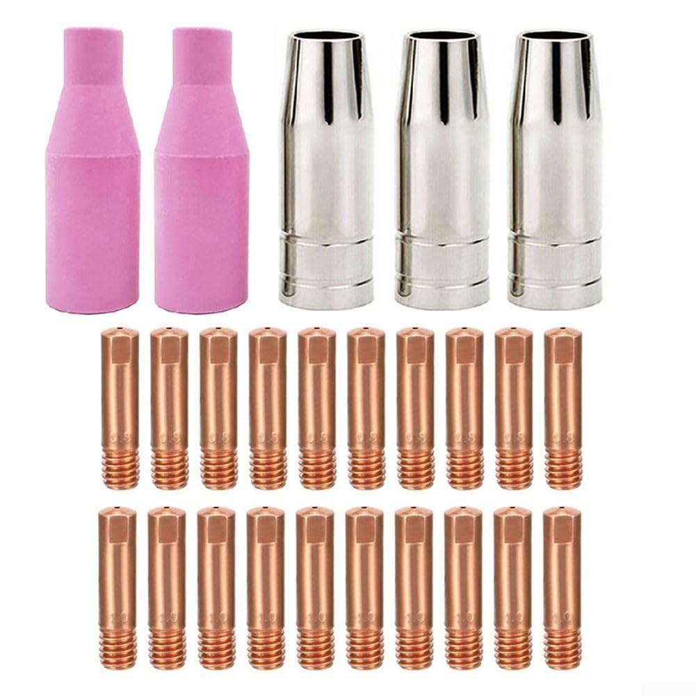 25PCS MIG Welding Torch Tips 0.8mm and .0mm Kit with Gas Nozzles for MB15, AK15, 14AK, for HITBOX MIG200/MIG250/MT2000/HBM1200 - Compatible Welding Accessories