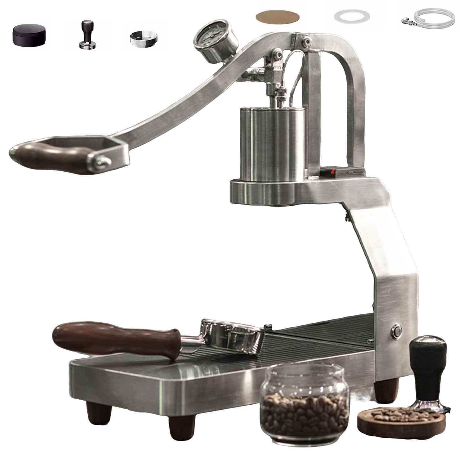 Macchina per caffè espresso manuale con controllo della temperatura PID, macchina da caffè portatile con manico in legno per uso domestico ed esterno