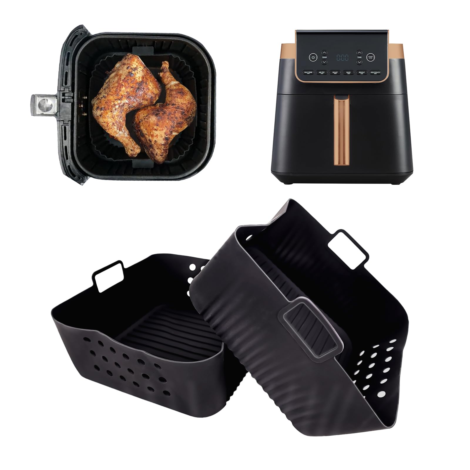 3-teiliges Silikon-Einlagen-Set Für Air Fryer – Für Ninja, Cosori, Instant Pot 5-6,5 QT, Wiederverwendbar & Spülmaschinenfest