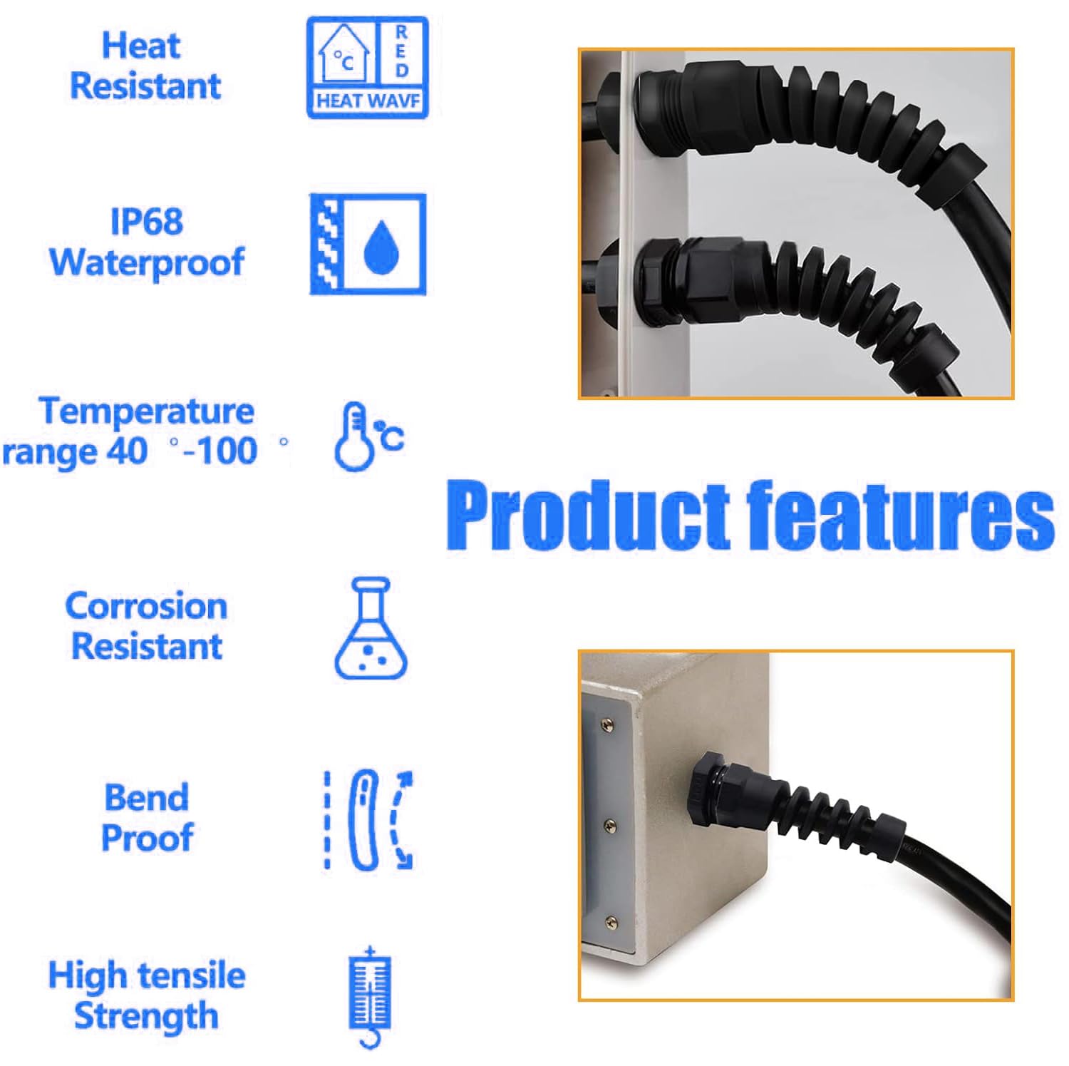 MACHSWON 10 Pcs PG9 Cable Gland 4-8mm Wire Hole Waterproof Nylon Connector with Bend Protection and Locknut - Image 4