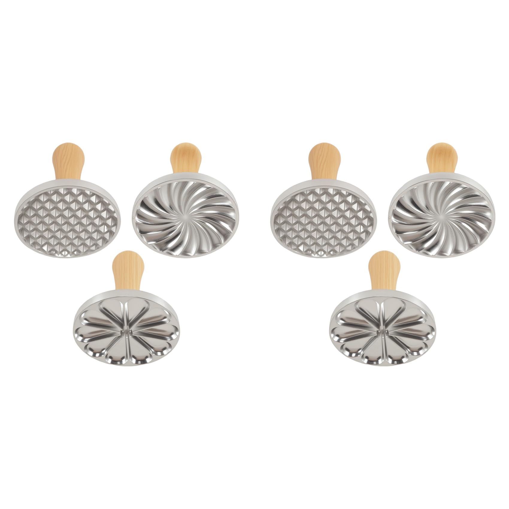 Aundhegrtt 6Pcs Cookie Stamps Metal Cookie Press Mold with Wooden Handle for DIY Baking Cake Pastry Cutters Cookie Press for Baking