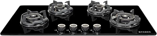 Faber 90Cm 4 Burner HOB|Auto Ignition|Built-In Or Hobtop|Flame Failure Device|Cast Iron Pan Support|Glass Matt Finish|Metal Knobs|Warranty 5 Years…