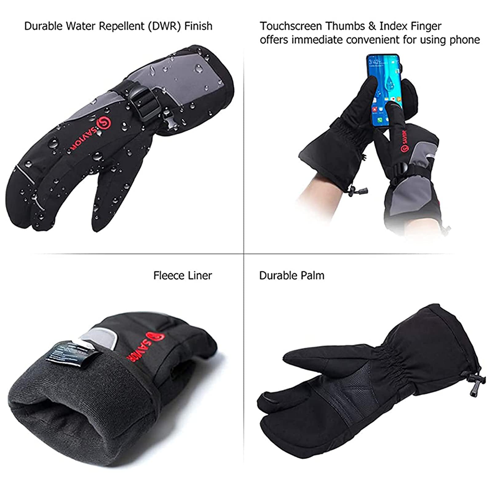 Calentador de Invierno Guantes de 3 Dedos 3 Niveles de Calentamiento Pantalla táctil Calentador a batería Guantes térmicos para Montar en Bicicleta de Carreras Esquí