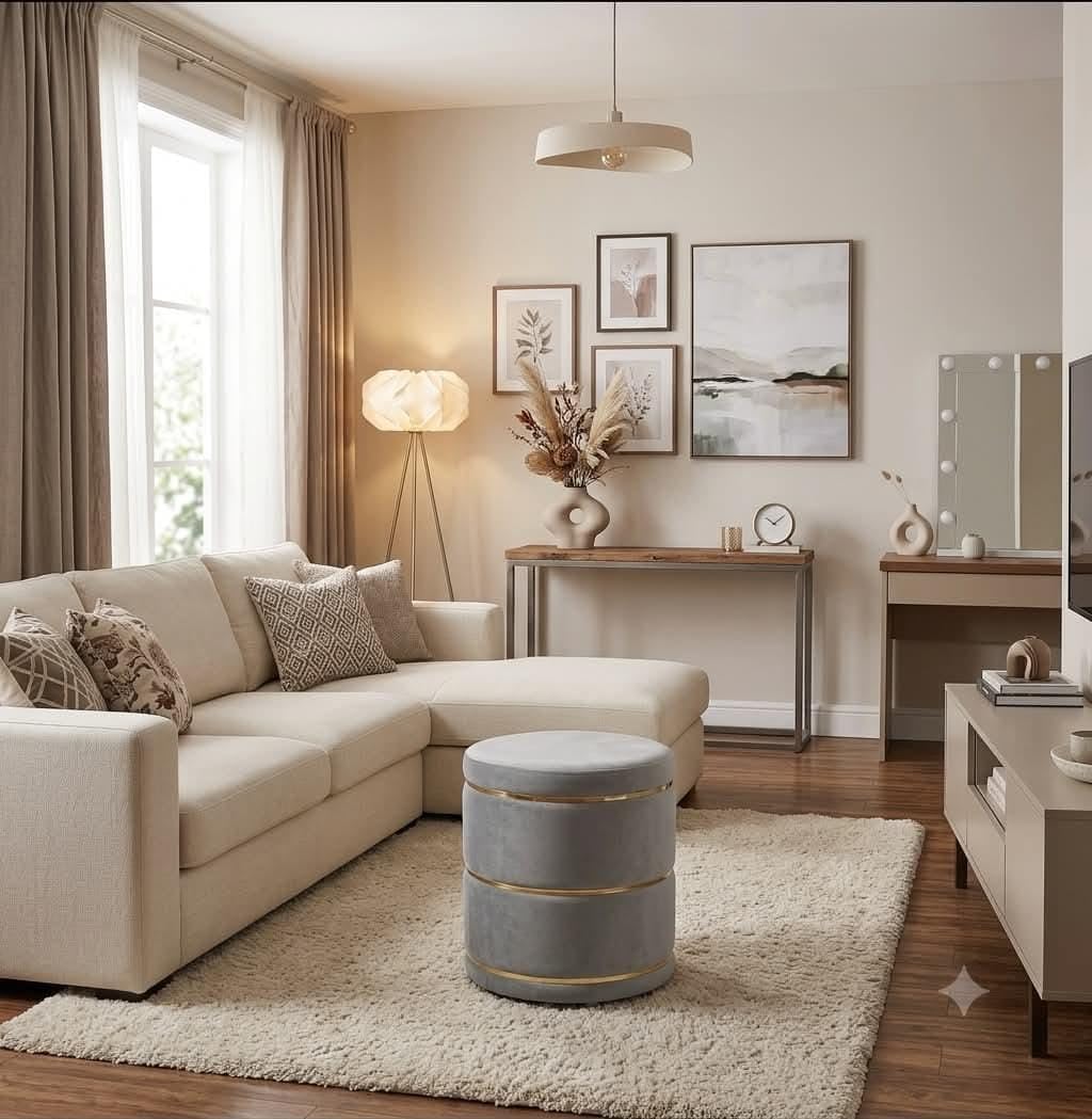 Pouffes Footstool, Pouf for Office Home Decoration & Dressing Table, Wooden Mudda Ottoman Stools, and Pouffes Sitting Stool for Living Room Grey-image-31