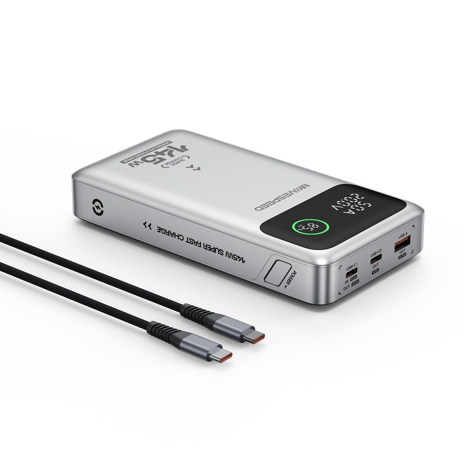 MOVE SPEED 145W Power Bank, 25,000mAh Fast Charging Portable Laptop Charger, USB C 3-Port PD 3.1 Tablet Powerbank, Digital Display Travel Charger for iPhone 16/15/14, Galaxy S24, iPad, Laptop etc