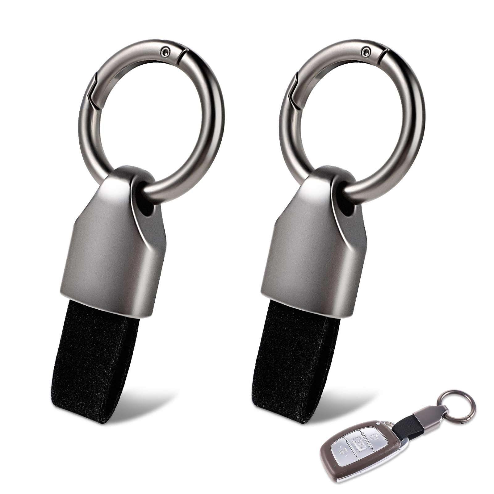 Bremorou 2 piezas llaveros de cuero para coche, llavero clip llavero llavero llavero universal cordón corto porta llaves con anillos accesorios para hombres mujeres, Negro